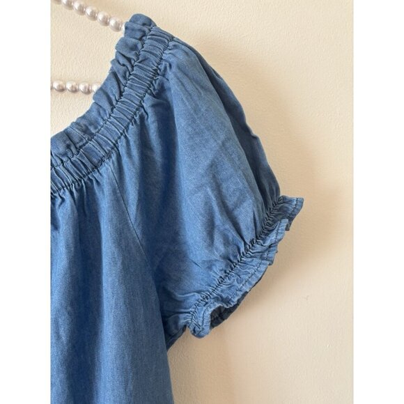 NWT MPH Collection Womens Size 3X Chambray Blue Dress Short Sleeve Ruffle Trim - Picture 4 of 8